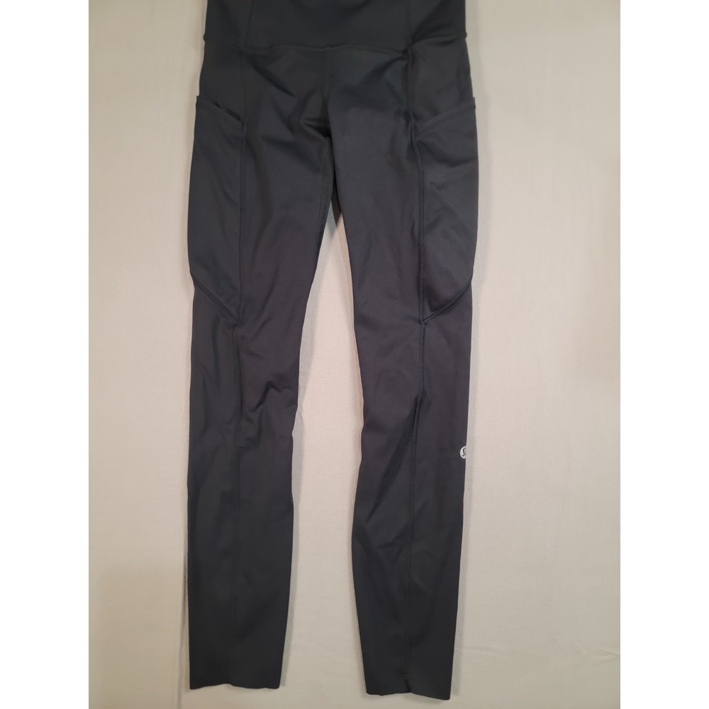 Lululemon Fast and Free High Rise Tights 25 Black Stretch Size 2 Drop In Pocket - Picture 3 of 10